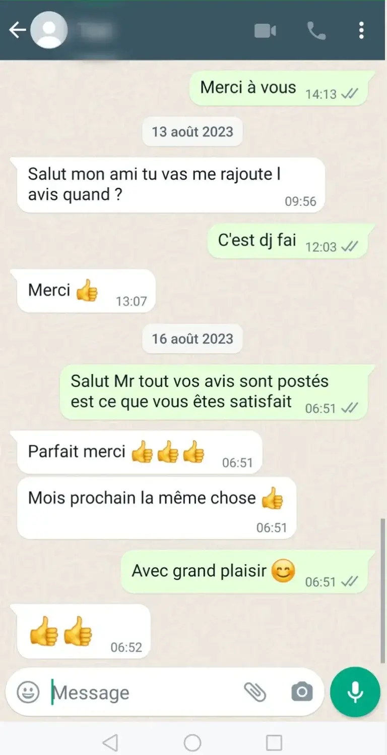 Résultat client après suppression d'avis négatifs